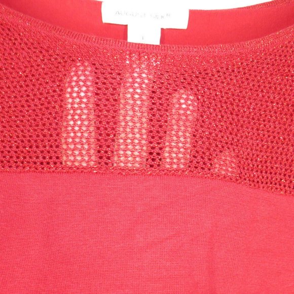 August Silk Red Mesh Trimmed Long Sleeve Knit Top - Picture 3 of 6